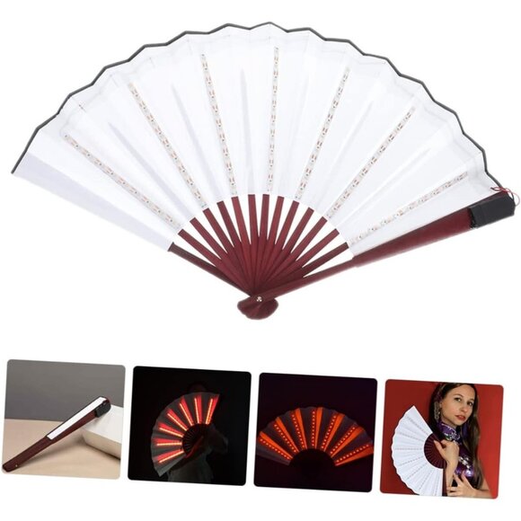 Red LED Light-Up Foldable Hand Fan – Glowing Rave, Festival & Party Accessory - Picture 7 of 12